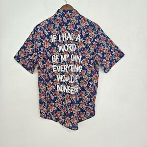 Cake "World Of My Own" Blue and Pink Floral Rose Button Down Shirt M
